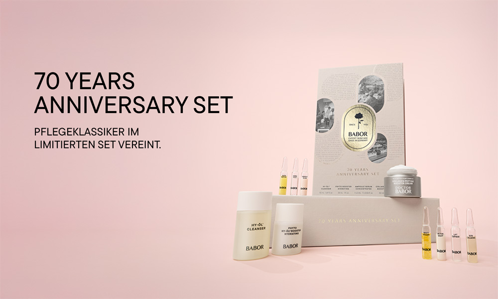 BABOR 70 Years Anniversary Set mit Pflegeklassikern, Text „Pflegeklassiker im limitierten Set vereint“